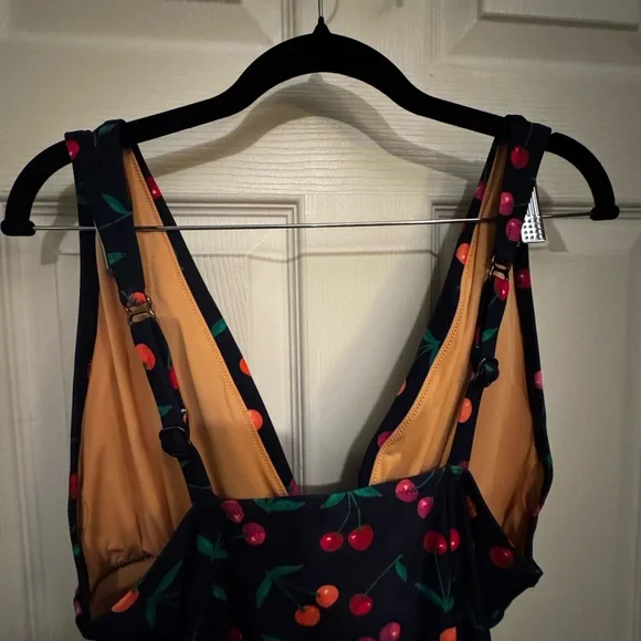 NWT J. Crew Navy Swimsuit with Cherry Print, Lg - Picture 5 of 11